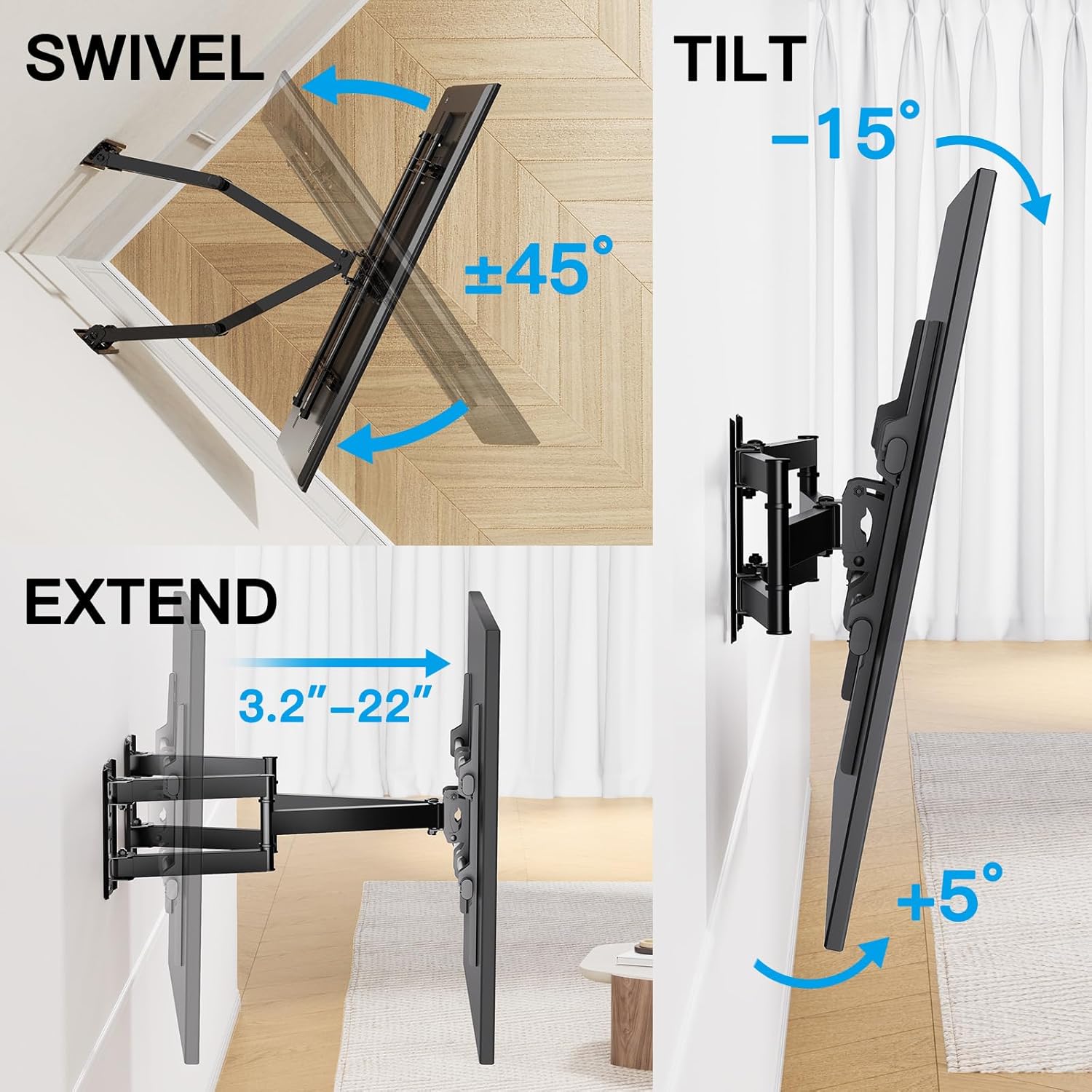 Full Motion Corner TV Wall Mount For 37