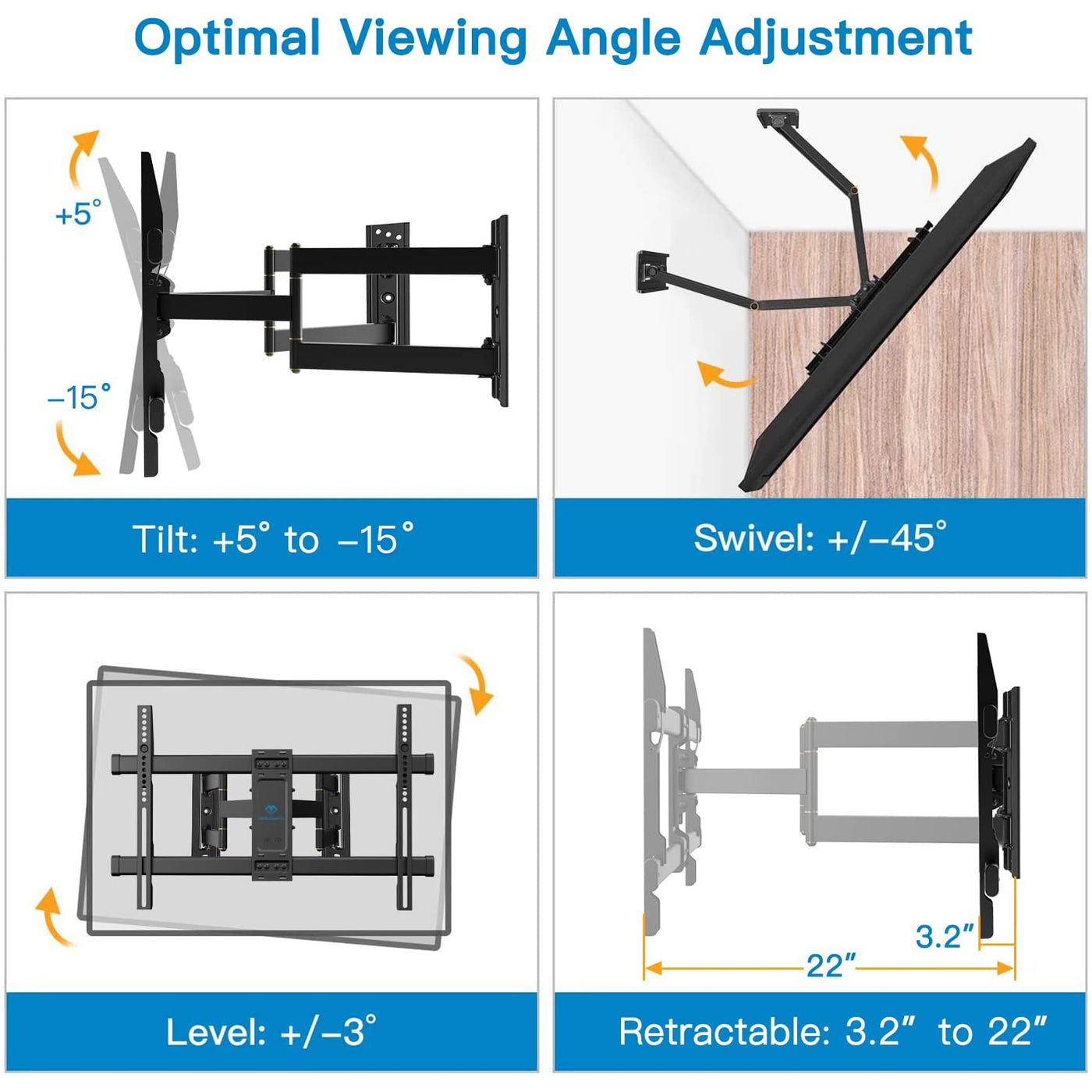 Full Motion Corner TV Wall Mount For 37