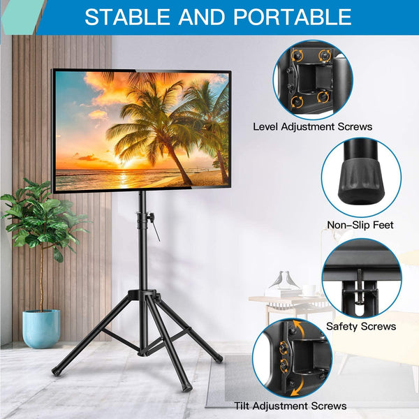 PERLESMITH TV Tripod Stand-Portable TV Stand for 23-60 Inch LED LCD OLED  Flat Screen TVs-Height Adjustable Display Floor TV Stand with VESA  400x400mm