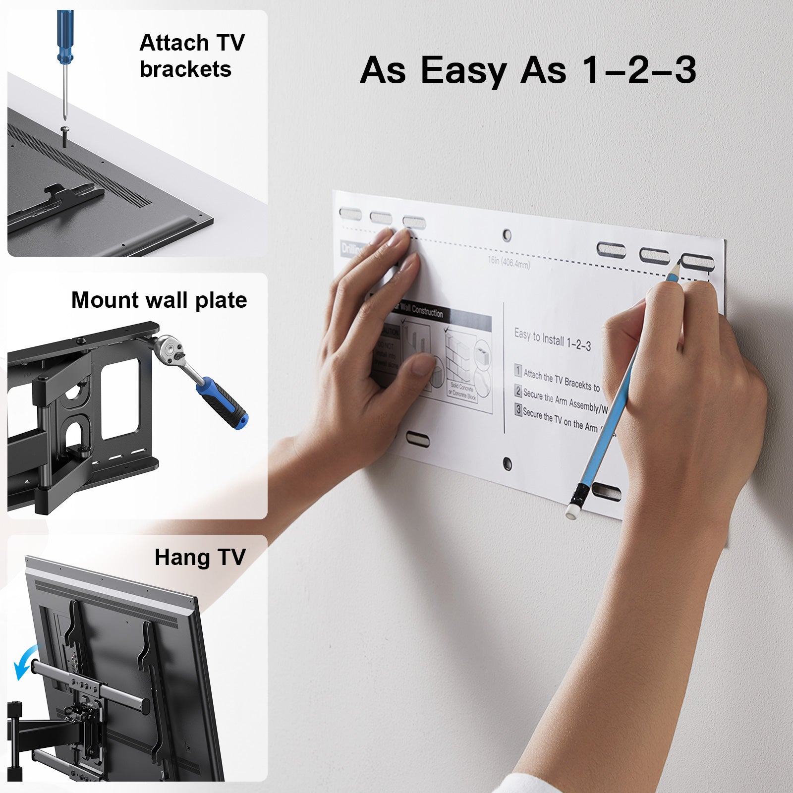 Perlesmith Full Motion TV Wall Mount Bracket for 37 to 75 inch TVs , Holds up to 132 lbs, PSLFK10